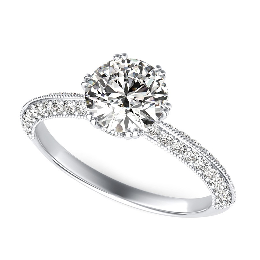 Knife Edge Engagement Ring With Milgrain & Stones On The Prong