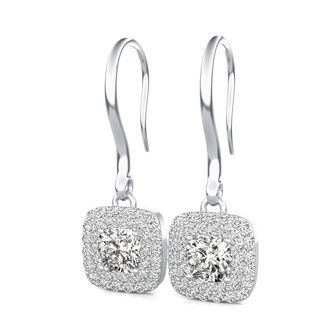 Double Row Halo Lever Back Earrings