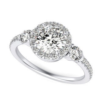Three Stone Halo Engagement Ring