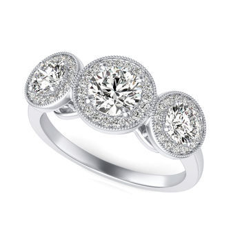 Three Stone Halo Engagement Ring