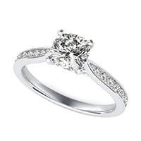 Cathedral Engagement Ring With Channel Set Side Stones And Scroll On The Side