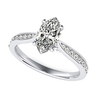 Cathedral Engagement Ring With Channel Set Side Stones And Scroll On The Side