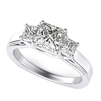 Three Stone Trellis Engagement Ring With Square Shank