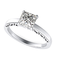 Cut Through Scroll Engraving Solitaire Engagement Ring