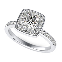 Classic Square Halo Pave Set Engagement Ring