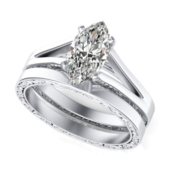 Filigree Cathedral Engagement Ring with Matching Band