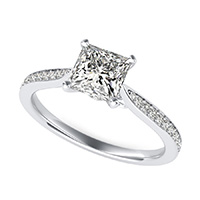 Cathedral Engagement Ring With Pave Side Stones And Scroll On The Side