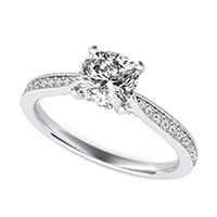 Cathedral Engagement Ring With Milgrain Pave Side Stones And Scroll On The Side