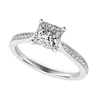 Cathedral Engagement Ring With Milgrain Pave Side Stones And Scroll On The Side