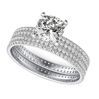 Double Row Eternity Engagement Ring with Milgrain & Matching Band