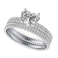 Double Row Eternity Engagement Ring with Milgrain & Matching Band