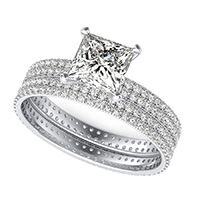Double Row Eternity Engagement Ring with Milgrain & Matching Band