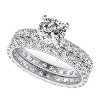 French Pave Eternity Engagement Ring with Milgrain $ Matching Band