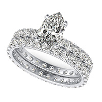 French Pave Eternity Engagement Ring with Milgrain $ Matching Band