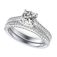 Cathedral Engagement Ring With Pave Side Stones & Matching Band