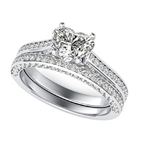 Cathedral Engagement Ring With Pave Side Stones & Matching Band