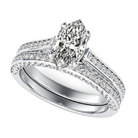 Cathedral Engagement Ring With Pave Side Stones & Matching Band