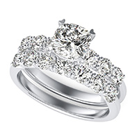 Engagement Ring With Side Stones Set In U Shape Prongs & Matching Band