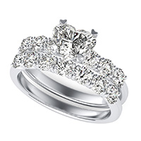 Engagement Ring With Side Stones Set In U Shape Prongs & Matching Band