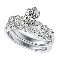 Engagement Ring With Side Stones Set In U Shape Prongs & Matching Band