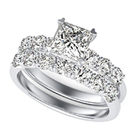 Engagement Ring With Side Stones Set In U Shape Prongs & Matching Band